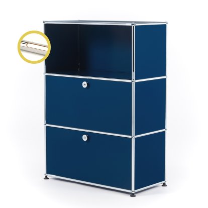 USM Haller E Highboard M with 2 Drop-down Doors and Compartment Lighting, Steel blue RAL 5011, Warm white