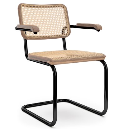 S 64 V Pure Materials Cantilever Chair, Walnut, Deep Black (RAL 9005), Black plastic glides with felt