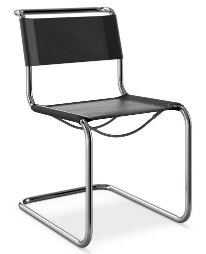 S 33 / S 34 Cantilever Chair, Without armrests, Butt leather, Black, Black plastic glides with felt