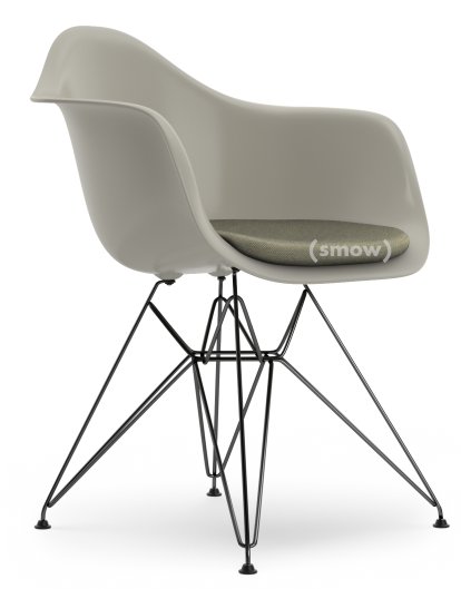 Eames Plastic Armchair RE DAR, Pebble, With seat upholstery, Warm grey / ivory, Standard version - 43 cm, Coated basic dark