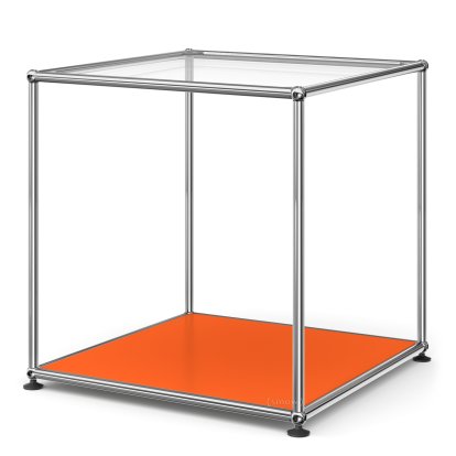 USM Haller Side Table 50 High, Upper panel glass, lower panel metal, Pure orange RAL 2004