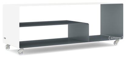 Sideboard R 111, Bicoloured, Pure white (RAL 9010) - Basalt grey (RAL 7012), Transparent castors