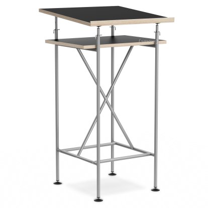 High Desk Milla, 50cm, Silver, Black melamine with oak edges
