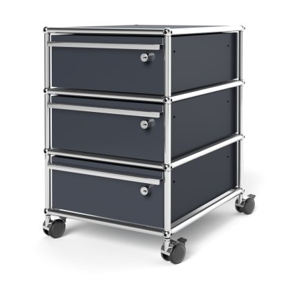 USM Haller Mobile Pedestal with 3 Drawers Type I (with Counterbalance), All compartments with a lock, Anthracite RAL 7016