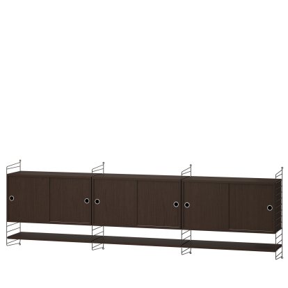 String System Wall Shelf with 3 Wall Units, Oak veneer dark, Dark brown