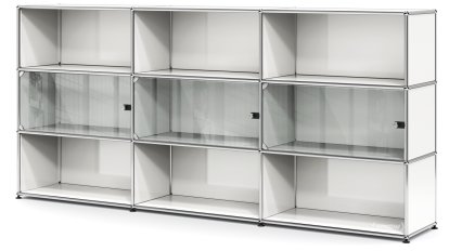 USM Haller Highboard XL with 3 Glass Doors, with lock handle, Pure white RAL 9010
