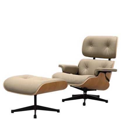 Eames Lounge Chair & Ottoman - Natural Edition, Cherry, natural, Natural F leather, dark sand, Polished, sides black
