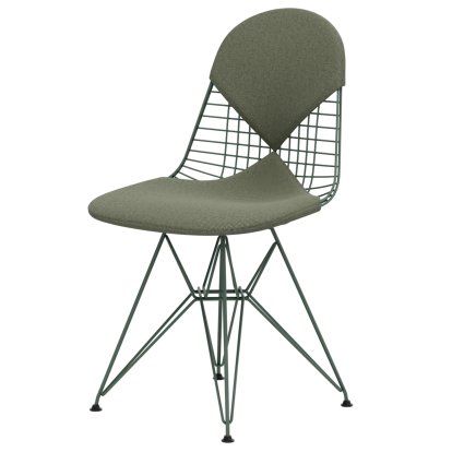 Wire Chair DKR , Powder-coated eames sea foam green, Seat and backrest cushion (Bikini), Ivory / forest