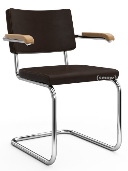 S 32 PV / S 64 PV Pure Materials Cantilever Chair, Nappa Leather dark brown, Oak