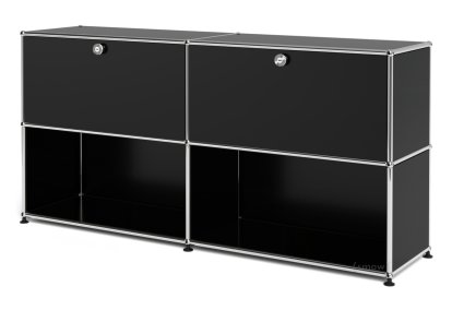 USM Haller Sideboard L, Customisable, Graphite black RAL 9011, With 2 drop-down doors, Open