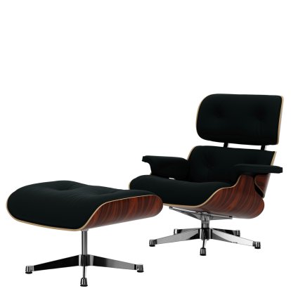 Eames Lounge Chair & Ottoman Calma, Santos Palisander, Calma, pine green, 84 cm - Original height 1956, Aluminium polished