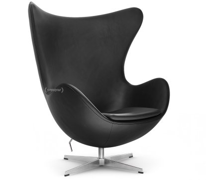 Egg Chair, Leather Essential, Black, Satin polished aluminium, Without footstool