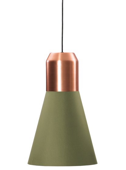 Bell Light, Copper, Green fabric, H 35 x ø 32 cm
