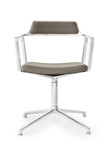 Swivel Chair, wool linen mix dark sand, Polished