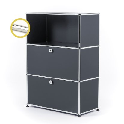 USM Haller E Highboard M with 2 Drop-down Doors and Compartment Lighting, Anthracite RAL 7016, Cool white