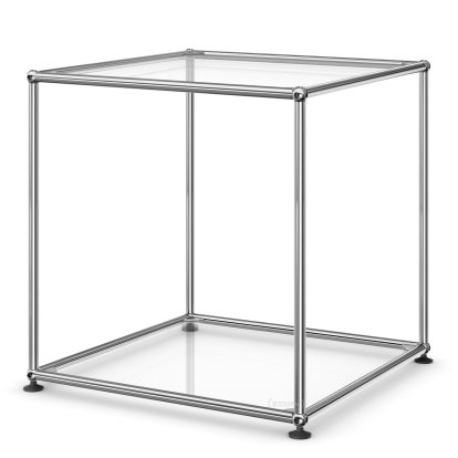 USM Haller Side Table 50 High, Both panels glass, Clear glass