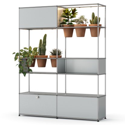 USM Haller E Plant World Room Divider, USM matte silver, Terracotta, LED lighting warm white