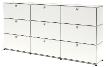 USM Haller Highboard XL, Customisable, Pure white RAL 9010, With 3 drop-down doors, With 3 drop-down doors, With 3 drop-down doors