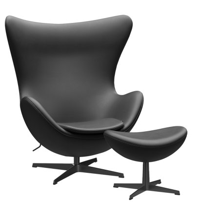 Egg Chair, Leather Essential, Black, Black, With footstool