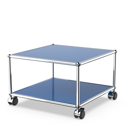 USM Haller Side Table with Castors, Gentian blue RAL 5010, Hard castors for carpets