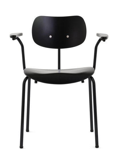 SE 68, Stackable, Without upholstery, Matt black powder-coated, With armrests, Black stained