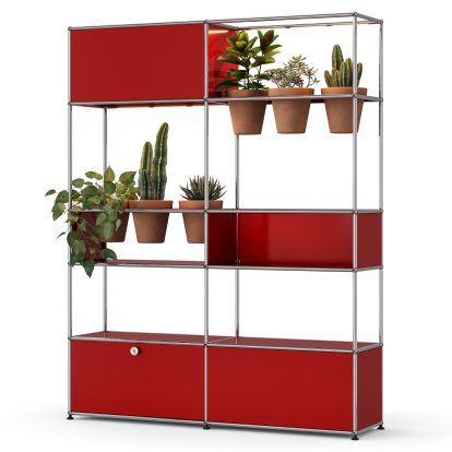 USM Haller E Plant World Room Divider, USM ruby red, Terracotta, LED lighting warm white