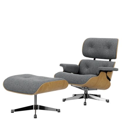 Lounge Chair & Ottoman Nubia, Ivory dark blue / chestnut, natural 