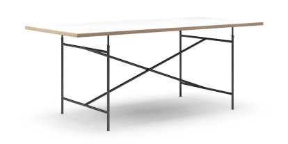 Eiermann Table, White melamine with oak edge, 200 x 90 cm, Black, Vertical,  centred (Eiermann 2), 135 x 78 cm