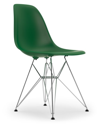 Eames Plastic Side Chair RE DSR, Emerald, Without upholstery, Without upholstery, Standard version - 43 cm, Chrome-plated