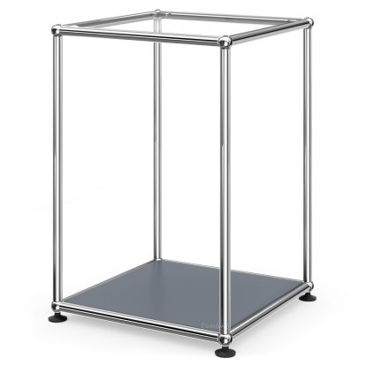 USM Haller Side Table 35 High, Upper panel glass, lower panel metal, Mid grey RAL 7005