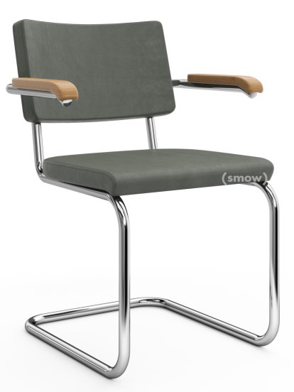 S 32 PV / S 64 PV Pure Materials Cantilever Chair, Nubuk Leather green-grey, Oak