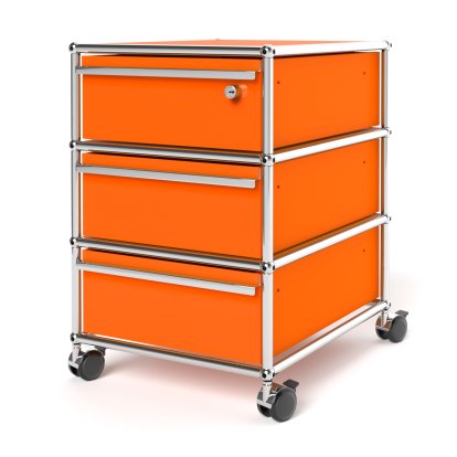 USM Haller Mobile Pedestal with 3 Drawers Type I (with Counterbalance), Top drawer with lock, Pure orange RAL 2004
