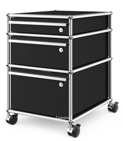 USM Haller Mobile Pedestal with 3 Drawers Type II (with Counterbalance), All compartments with a lock, Graphite black RAL 9011