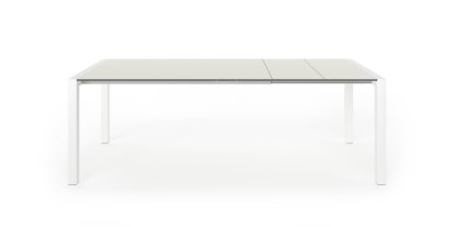 Sushi Dining Table, Laminate sand grey, L 150-224 x W 90 cm, Aluminium with white lacquer