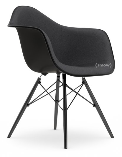 Eames Plastic Armchair RE DAW, Deep black, With full upholstery, Dark grey, Standard version - 43 cm, Black maple