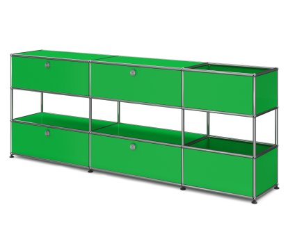 USM Haller Kids Sideboard L with storage boxes, Self-coloured, USM green, With drop-down door