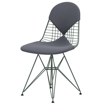 Wire Chair DKR , Powder-coated eames sea foam green, Seat and backrest cushion (Bikini), Dark blue / ivory