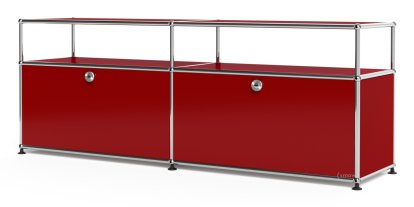 USM Haller Lowboard L with Extension, Customisable, USM ruby red, With 2 drop-down doors, With cable entry hole bottom centre