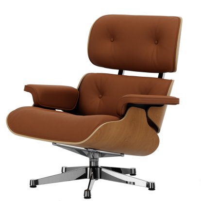 Lounge Chair, Cherry, natural , Lether Premium F cognac, 84 cm - Original height 1956, Aluminium polished