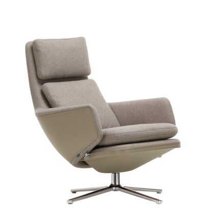 Grand Relax Lounge Chair, Without Ottoman, Cosy fabric, fossil / Leather Forte, sand, Polished, 46,5 cm