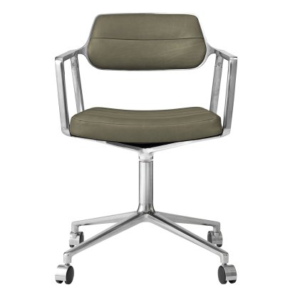 Swivel 453 Swivel Chair on Castors, Bosco green leather, Polished