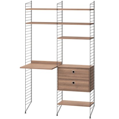 Floor Shelf with Desk and Storage, Shelves walnut, panels black