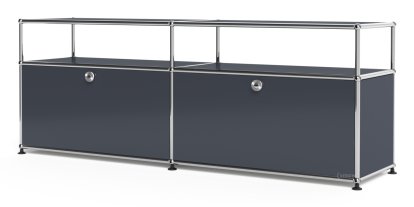 USM Haller Lowboard L with Extension, Customisable, Anthracite RAL 7016, With 2 drop-down doors, With cable entry hole bottom centre