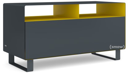 TV Lowboard R 108, Anthracite grey (RAL 7016) - Traffic yellow (RAL 1023), Sledge base lacquered in same colour as unit exterior