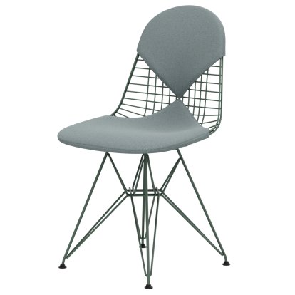 Wire Chair DKR , Powder-coated eames sea foam green, Seat and backrest cushion (Bikini), Ice blue / ivory