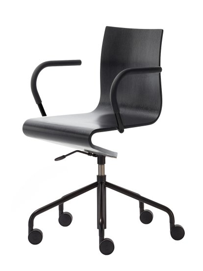 Work Chair Seesaw, Black, with gas spring, With armrests, same colour as base, Black ash