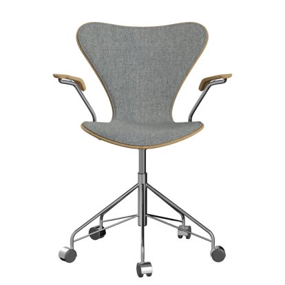 Series 7 Swivel Chair 3117 / 3217 Front Upholstery, With armrests, Clear varnished wood, Clear varnished oak, 116 - White grey, Chrome