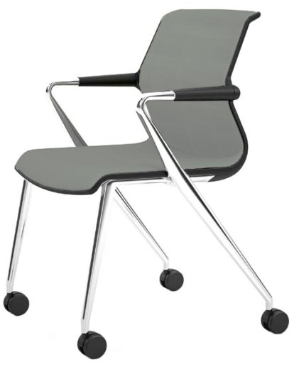 Unix Chair with Four-legged Base on Castors, Silk Mesh ice grey, Basic dark, Aluminium polished