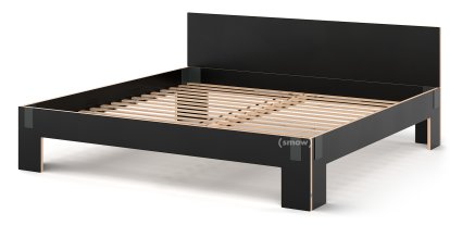 Tagedieb, 200 x 200 cm, With headboard, FU (plywood, birch) black, Anthracite, With rollable slatted base