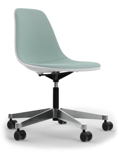 Eames Plastic Side Chair RE PSCC, Cotton white, With full upholstery, Dark blue / ivory